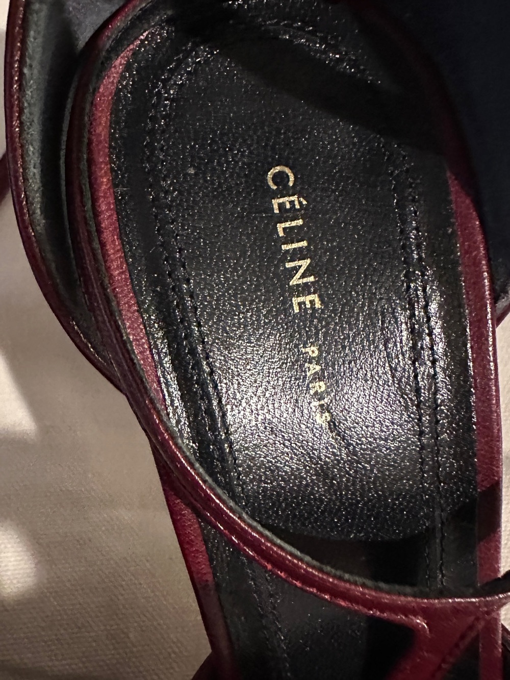 Celine Burgundy Leather T-Strap Wrap Heels - Picture 6 of 15